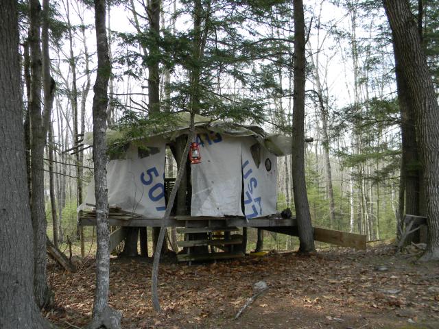 Crowley’s first prototype, Treehouse Yurt, with its graphically appealing “skin” of recycled sails.