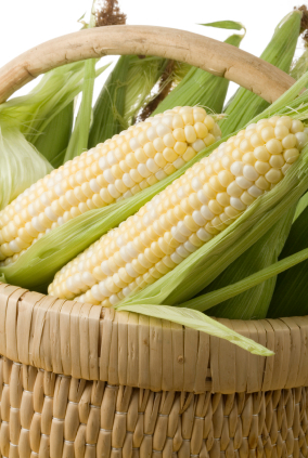 Corncobs in a wicker basket