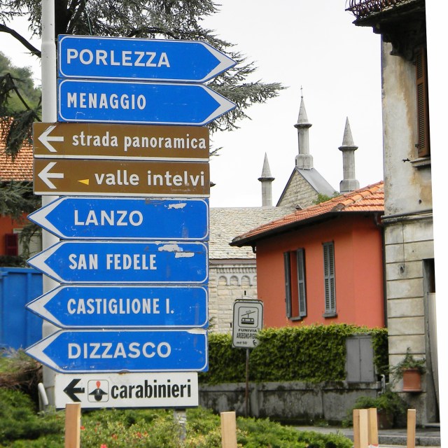 Blue direction signs